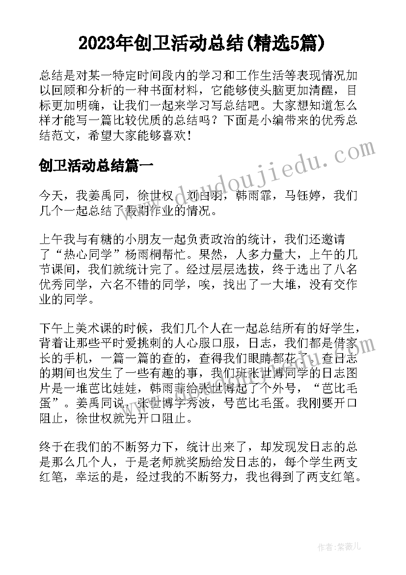 2023年创卫活动总结(精选5篇)