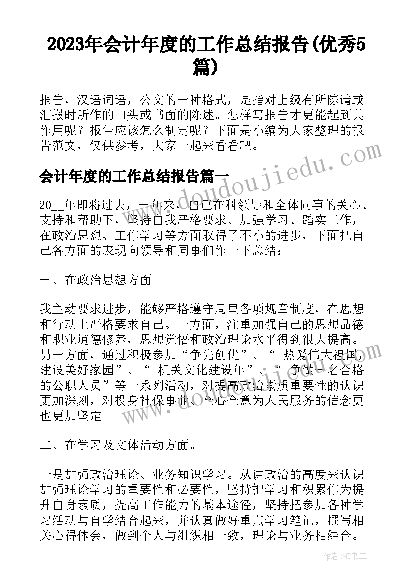 2023年会计年度的工作总结报告(优秀5篇)