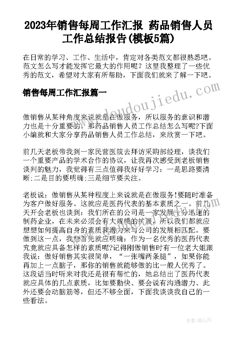 2023年销售每周工作汇报 药品销售人员工作总结报告(模板5篇)