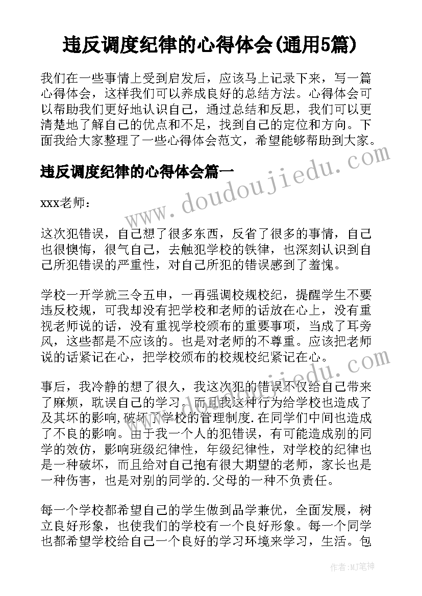 违反调度纪律的心得体会(通用5篇)