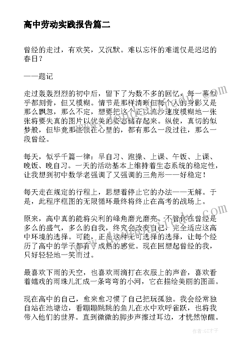 2023年高中劳动实践报告(优质5篇)