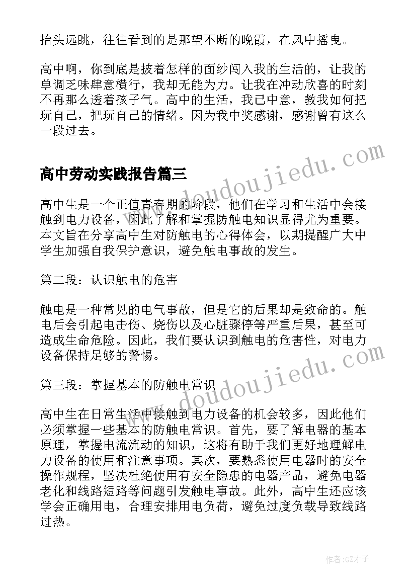 2023年高中劳动实践报告(优质5篇)