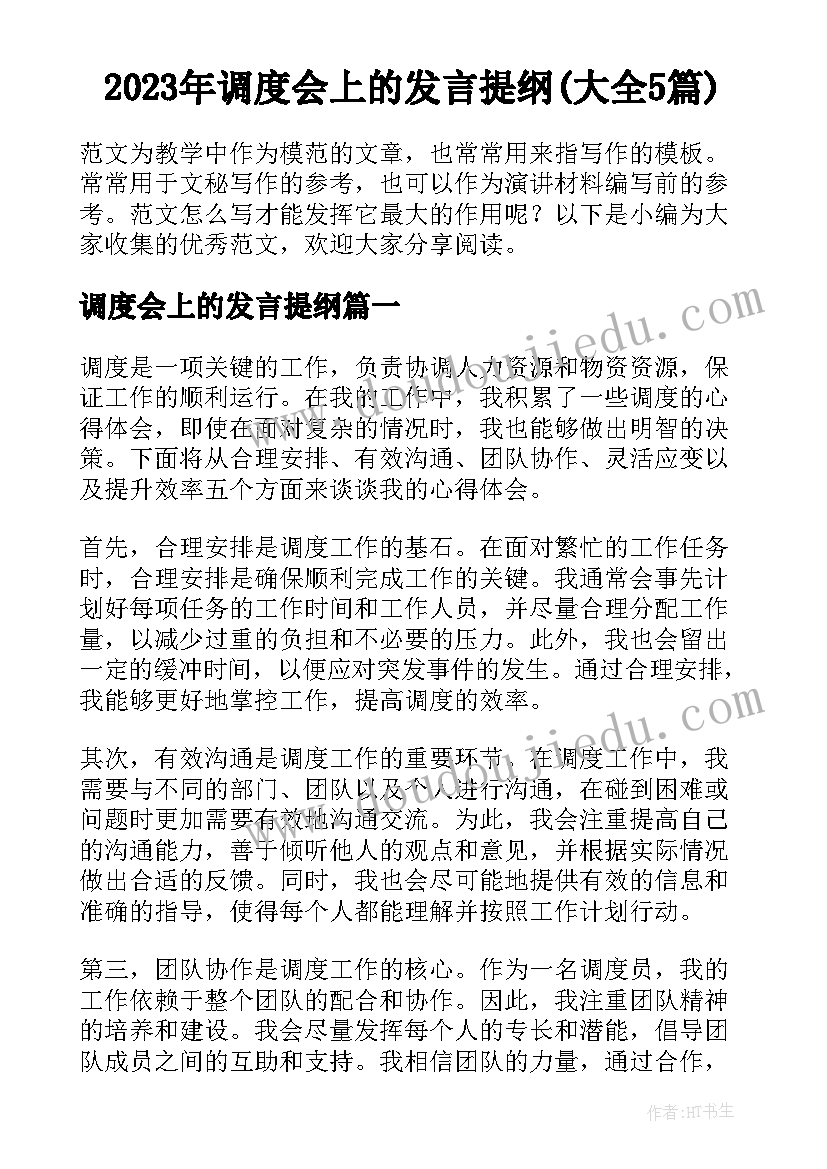 2023年调度会上的发言提纲(大全5篇)