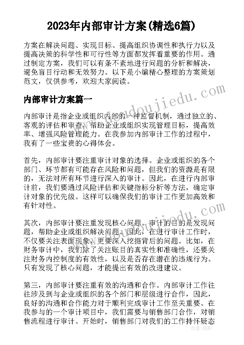 2023年内部审计方案(精选6篇)