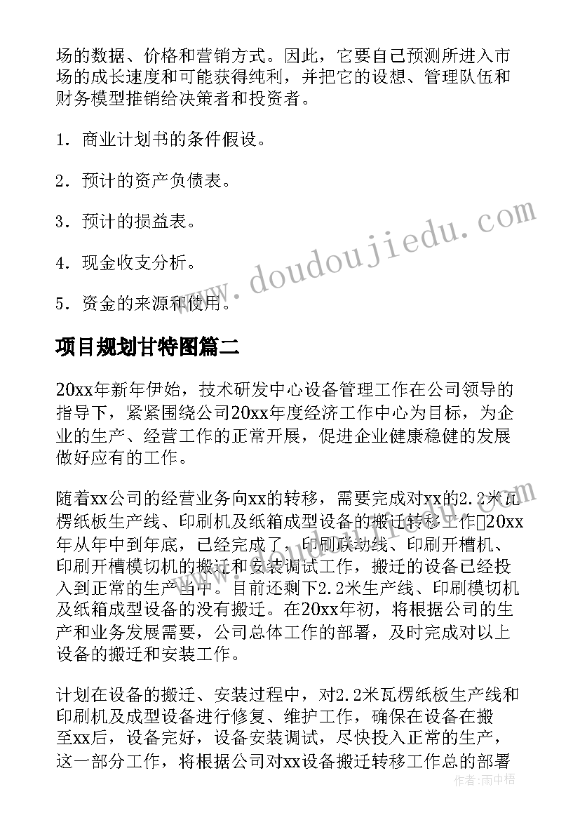 2023年项目规划甘特图 项目工作计划(实用5篇)