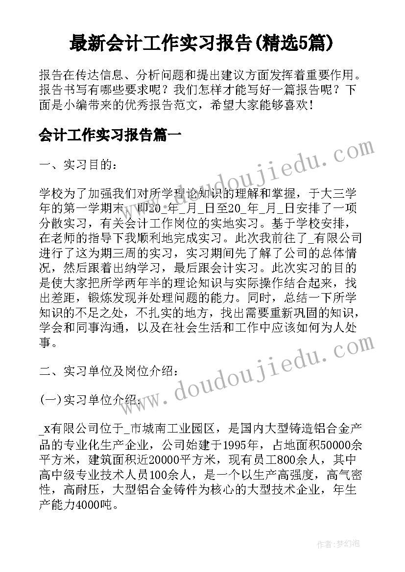 最新会计工作实习报告(精选5篇)