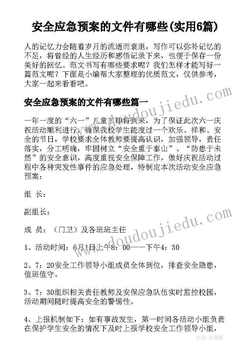 安全应急预案的文件有哪些(实用6篇)