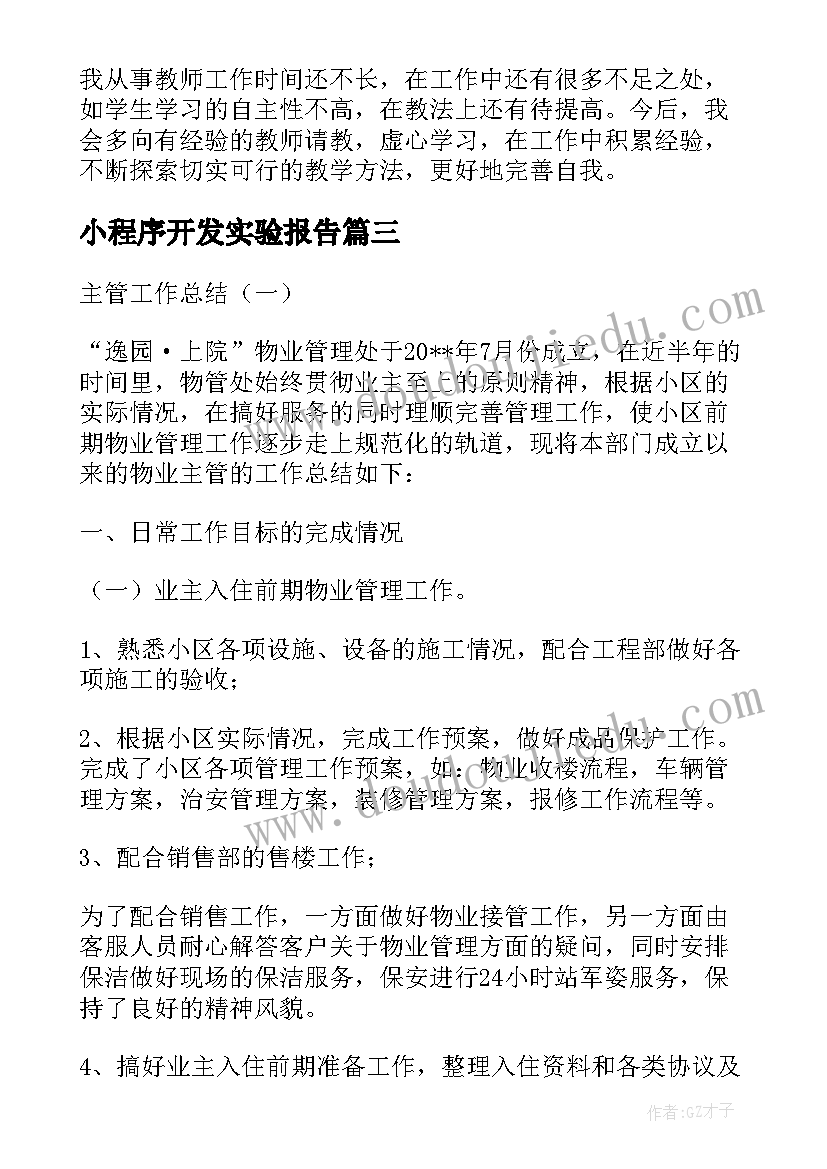 小程序开发实验报告 程序开发岗位调研总结优选(汇总5篇)