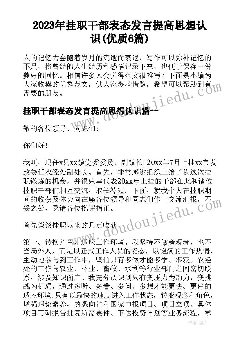 2023年挂职干部表态发言提高思想认识(优质6篇)