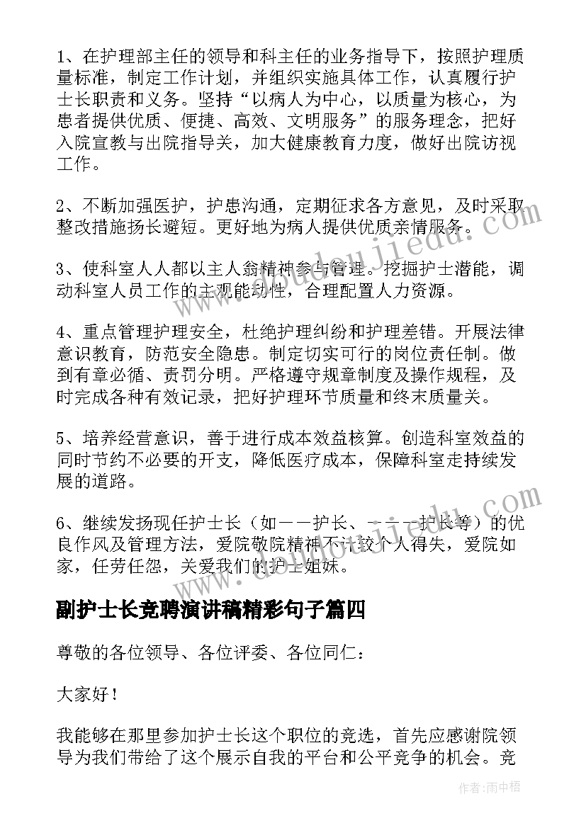 副护士长竞聘演讲稿精彩句子(通用5篇)