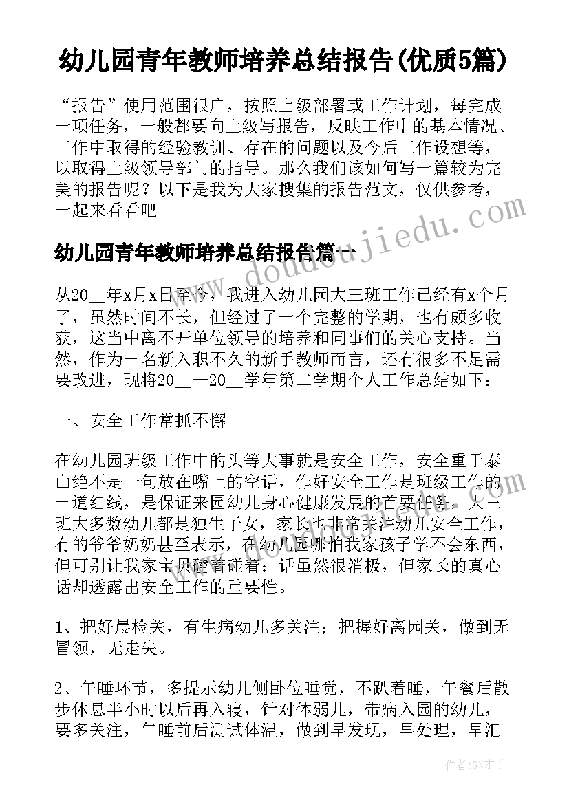 幼儿园青年教师培养总结报告(优质5篇)