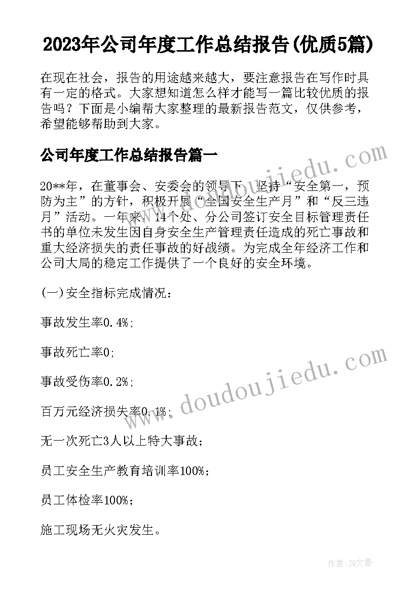 2023年公司年度工作总结报告(优质5篇)