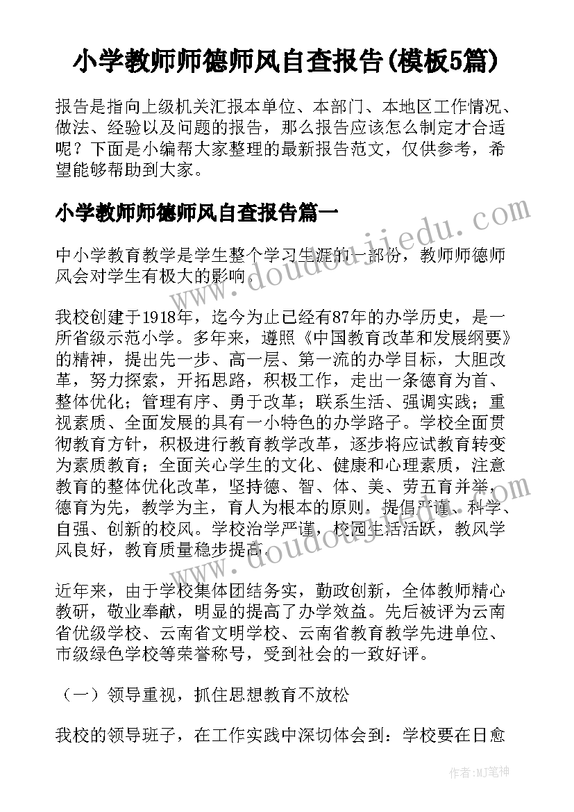 小学教师师德师风自查报告(模板5篇)