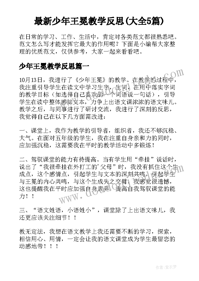 最新少年王冕教学反思(大全5篇)