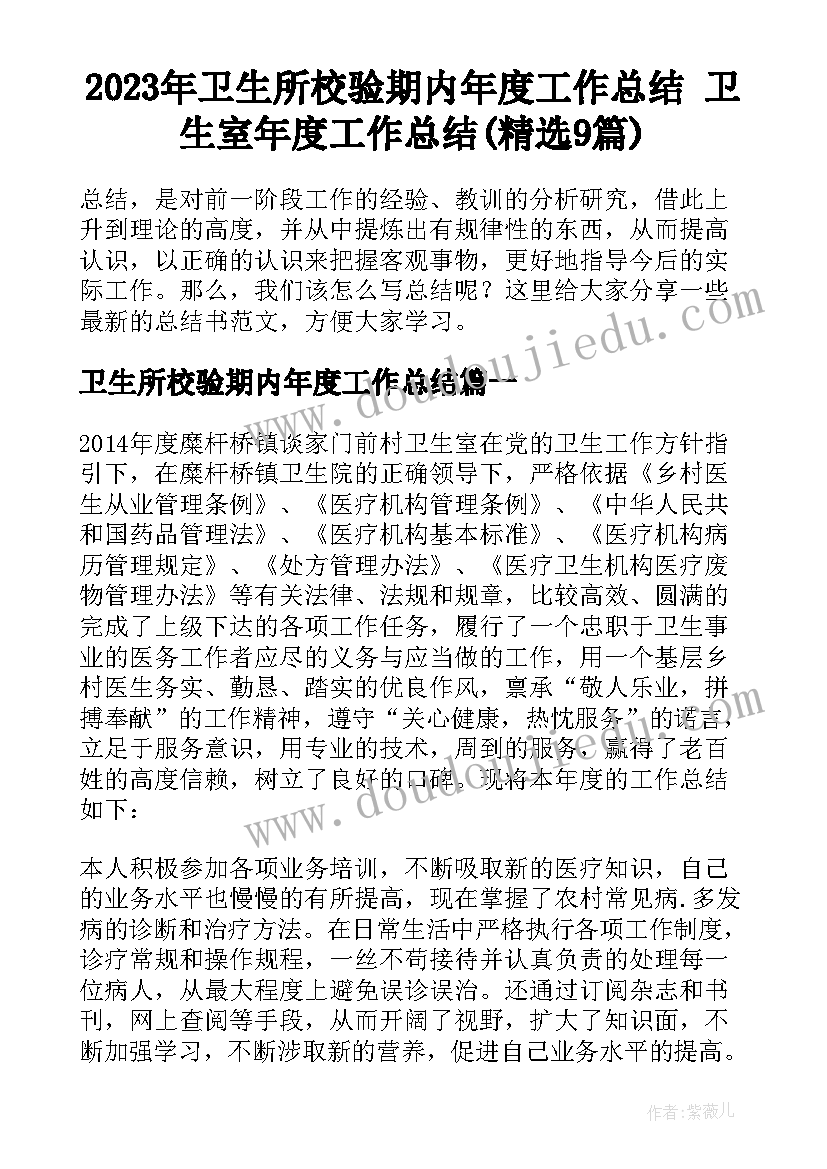 2023年卫生所校验期内年度工作总结 卫生室年度工作总结(精选9篇)