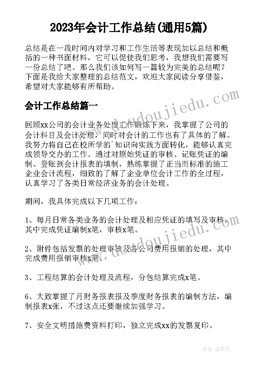 2023年会计工作总结(通用5篇)