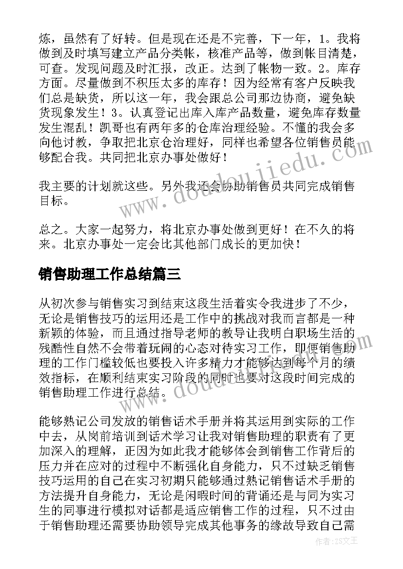 最新销售助理工作总结(大全6篇)