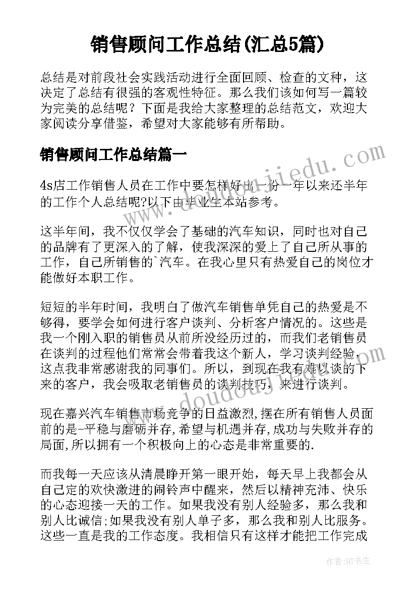 销售顾问工作总结(汇总5篇)