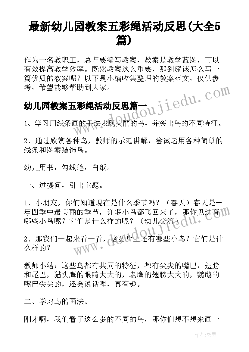 最新幼儿园教案五彩绳活动反思(大全5篇)