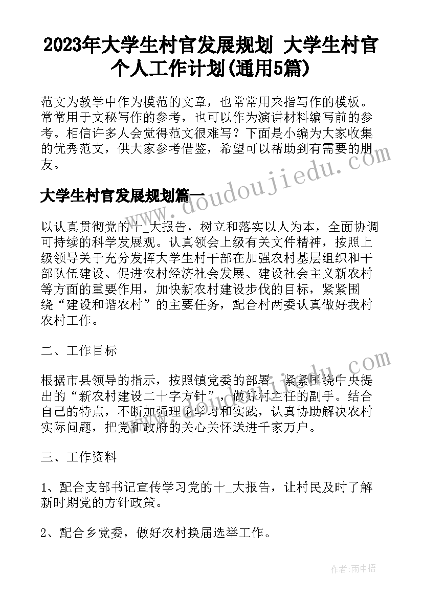 2023年大学生村官发展规划 大学生村官个人工作计划(通用5篇)