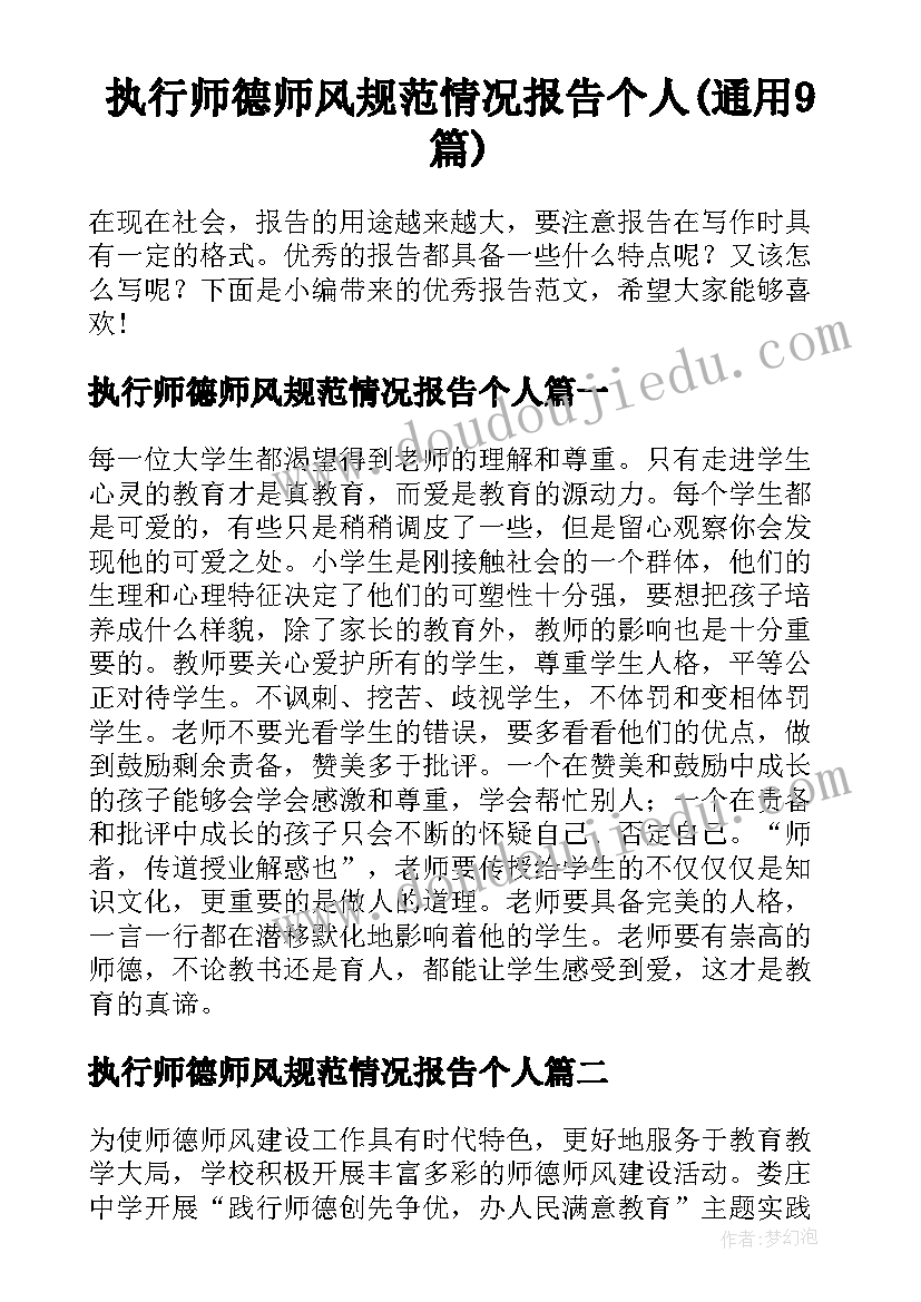 执行师德师风规范情况报告个人(通用9篇)