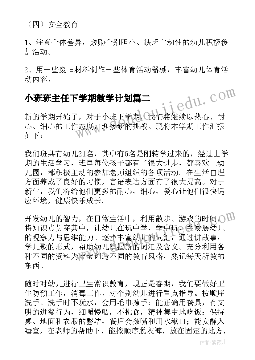 2023年小班班主任下学期教学计划(优质5篇)