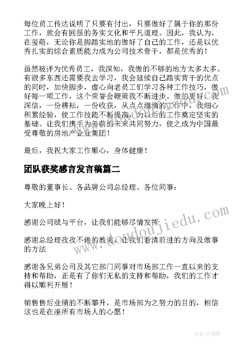 最新团队获奖感言发言稿(优秀5篇)