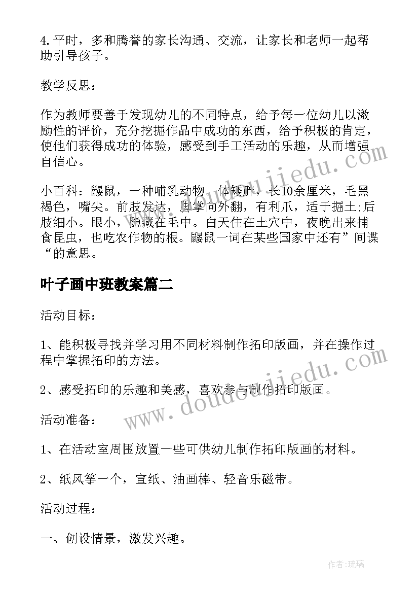 2023年叶子画中班教案(模板5篇)