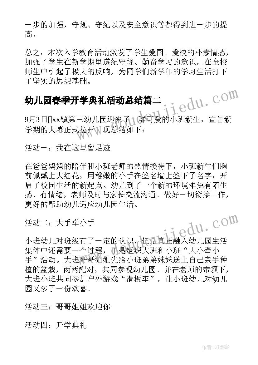 最新幼儿园春季开学典礼活动总结(通用10篇)