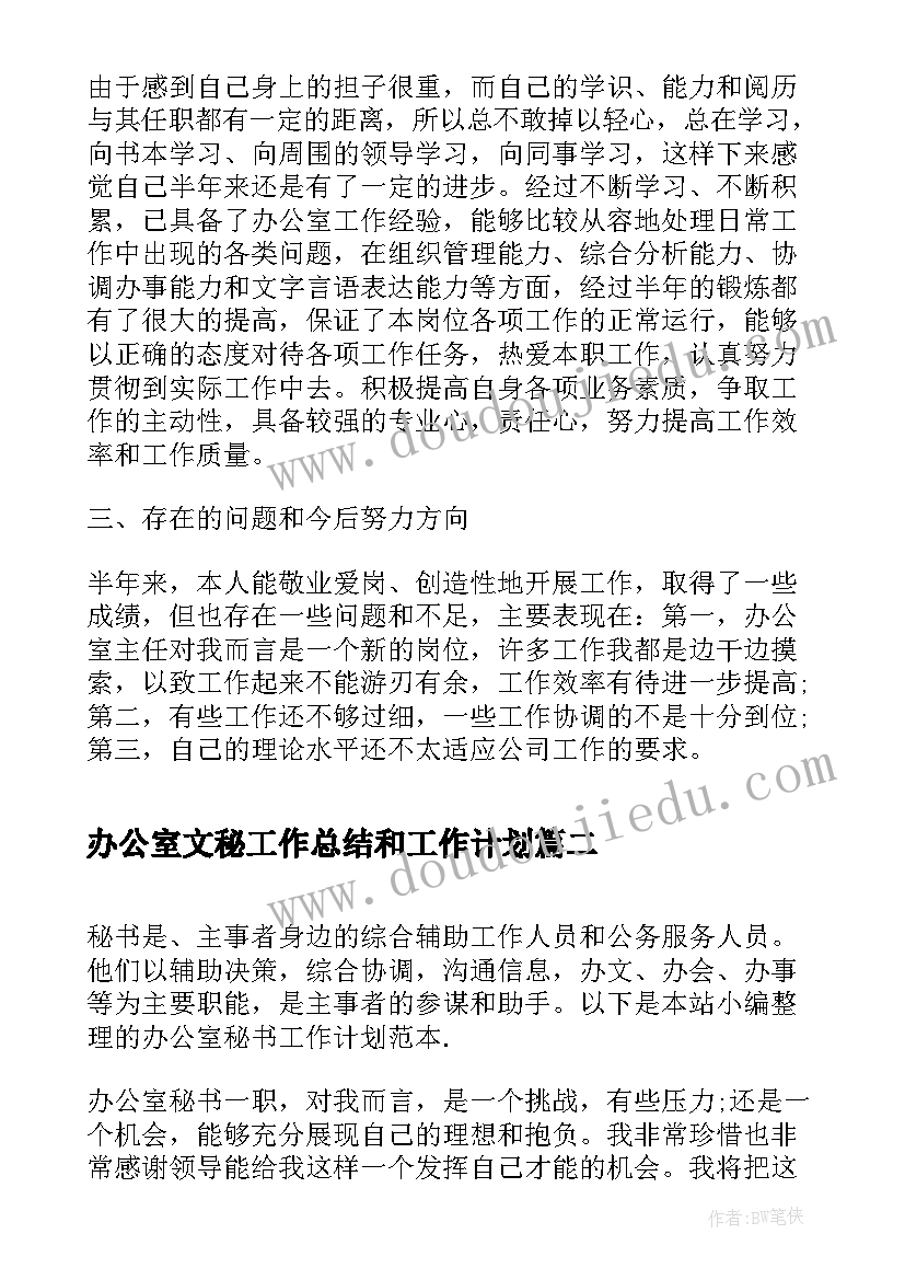 2023年办公室文秘工作总结和工作计划 公司办公室秘书工作计划(模板5篇)