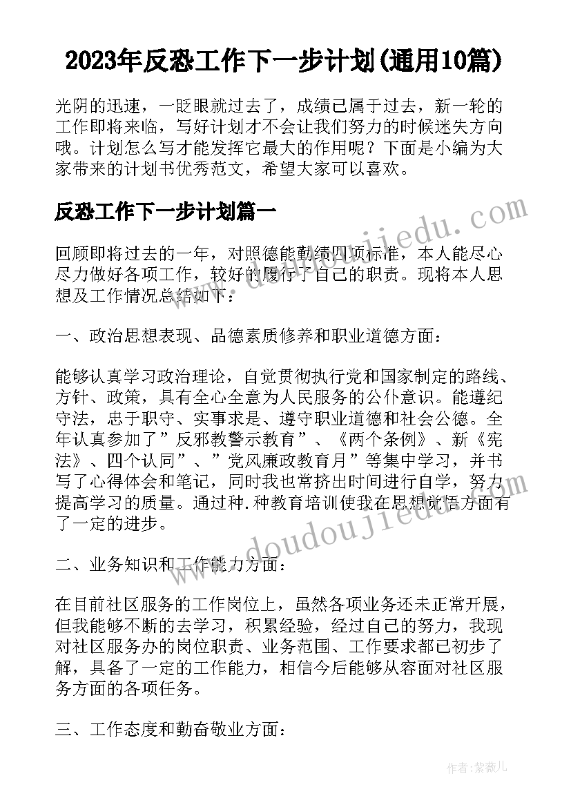 2023年反恐工作下一步计划(通用10篇)