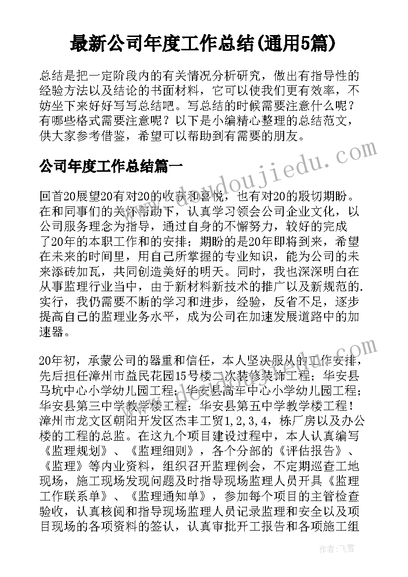 最新公司年度工作总结(通用5篇)