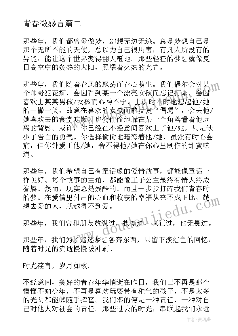 2023年青春微感言 青春感言心得体会(模板6篇)