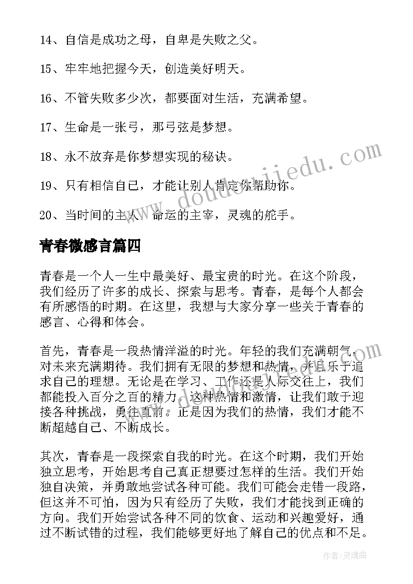 2023年青春微感言 青春感言心得体会(模板6篇)