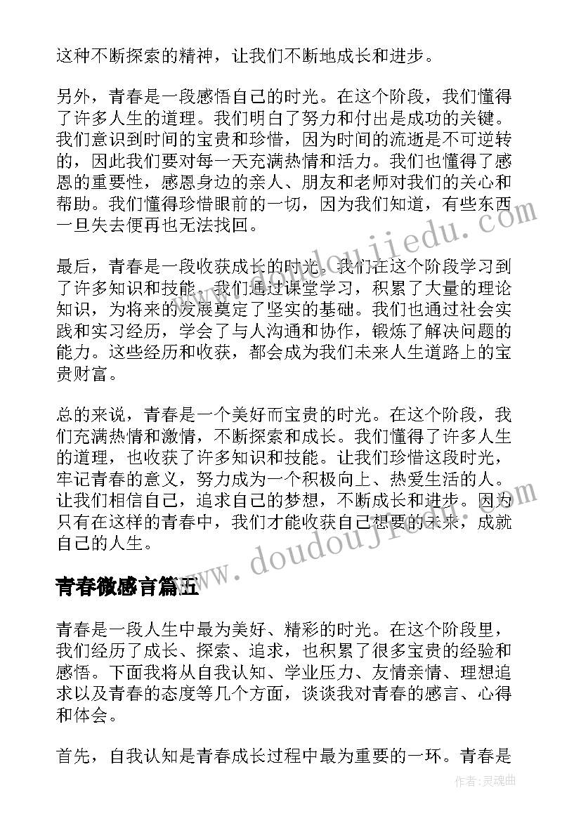 2023年青春微感言 青春感言心得体会(模板6篇)