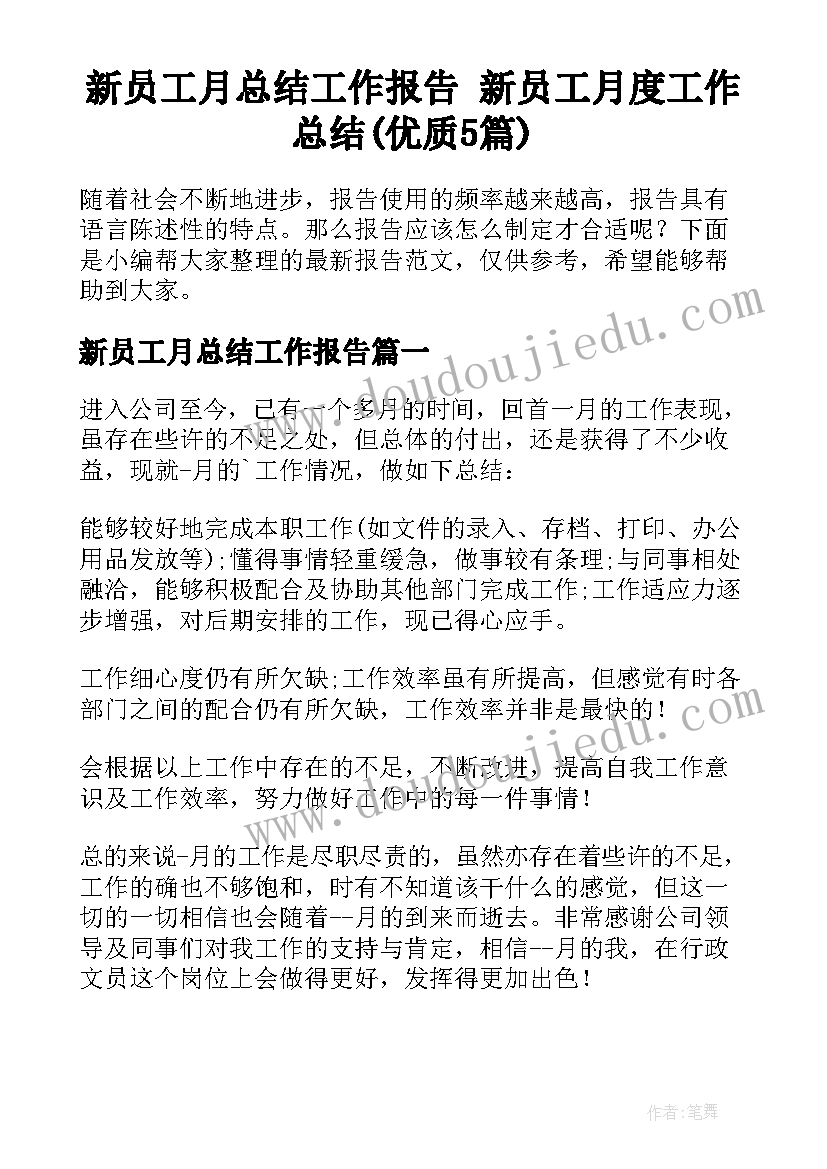 新员工月总结工作报告 新员工月度工作总结(优质5篇)