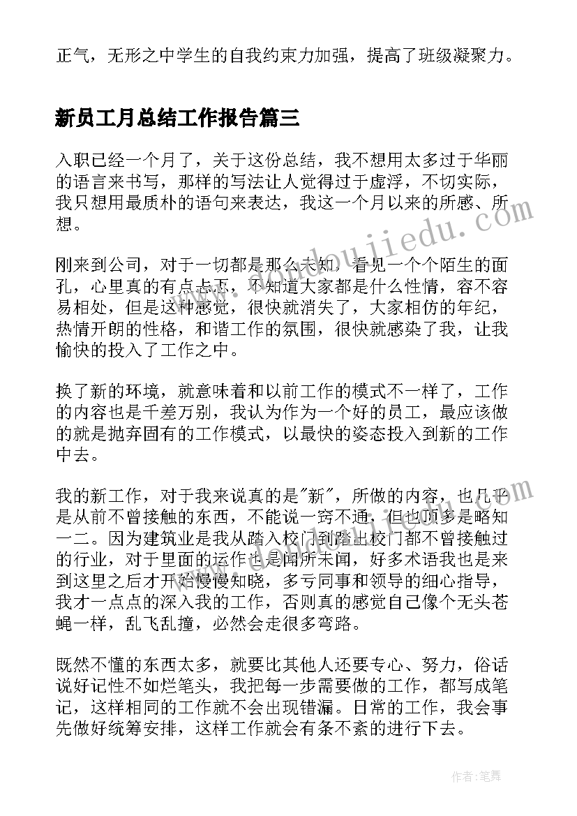 新员工月总结工作报告 新员工月度工作总结(优质5篇)