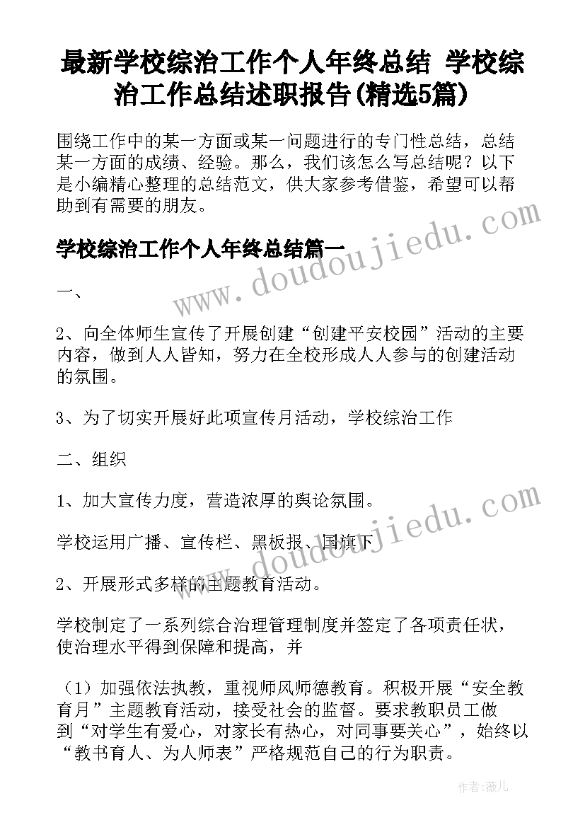 最新学校综治工作个人年终总结 学校综治工作总结述职报告(精选5篇)