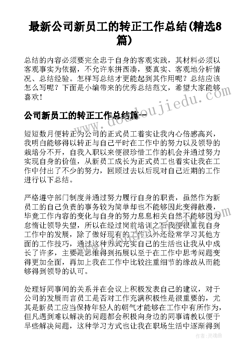 最新公司新员工的转正工作总结(精选8篇)