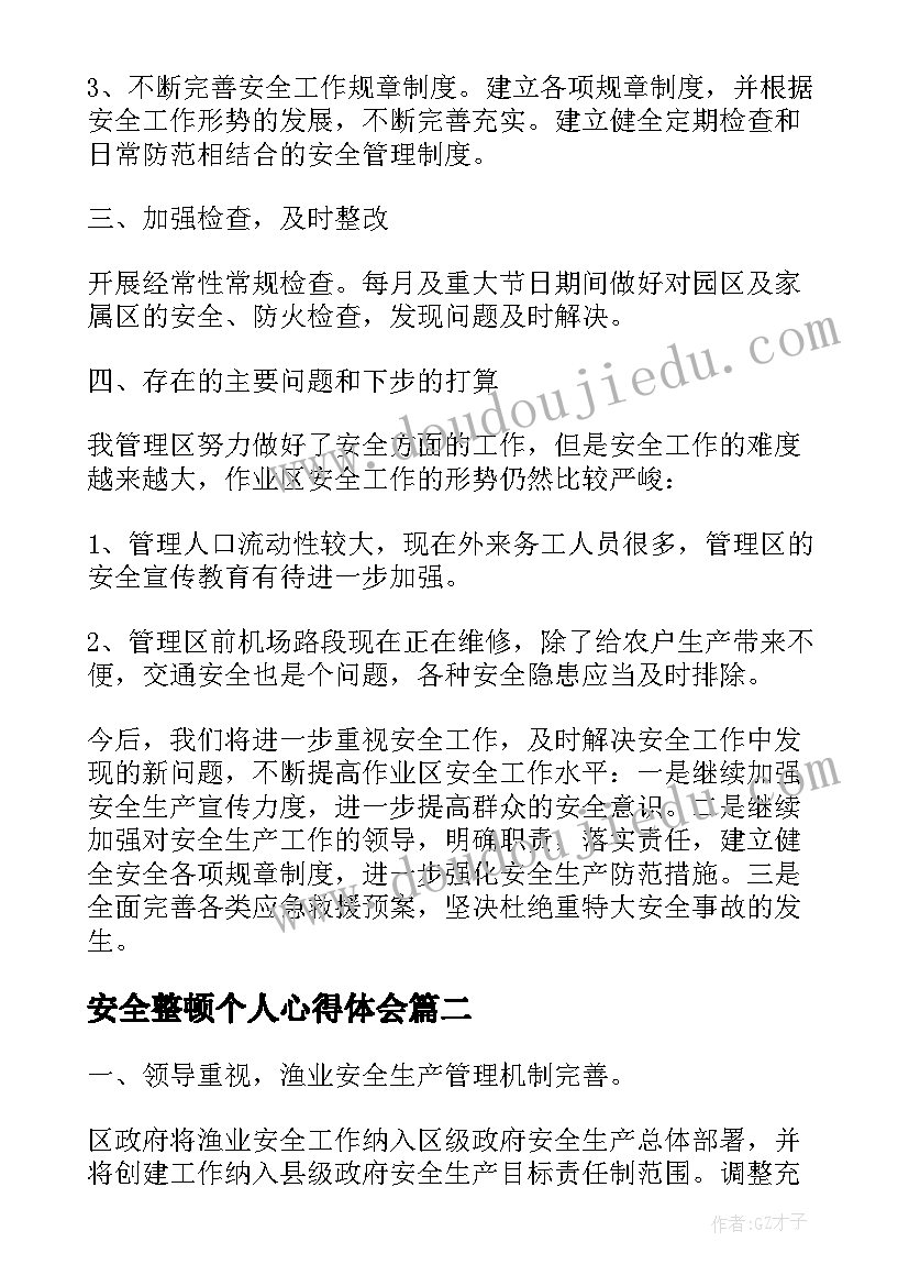 最新安全整顿个人心得体会(优秀5篇)