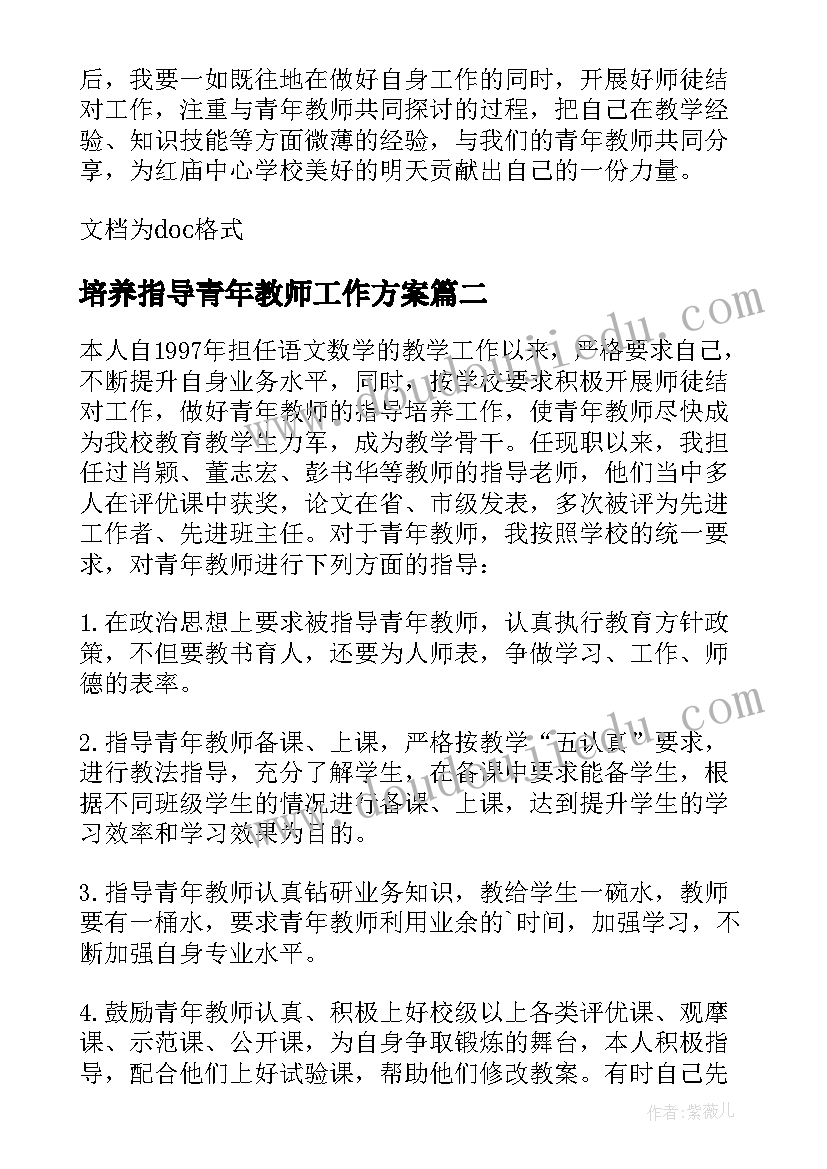 培养指导青年教师工作方案(精选5篇)