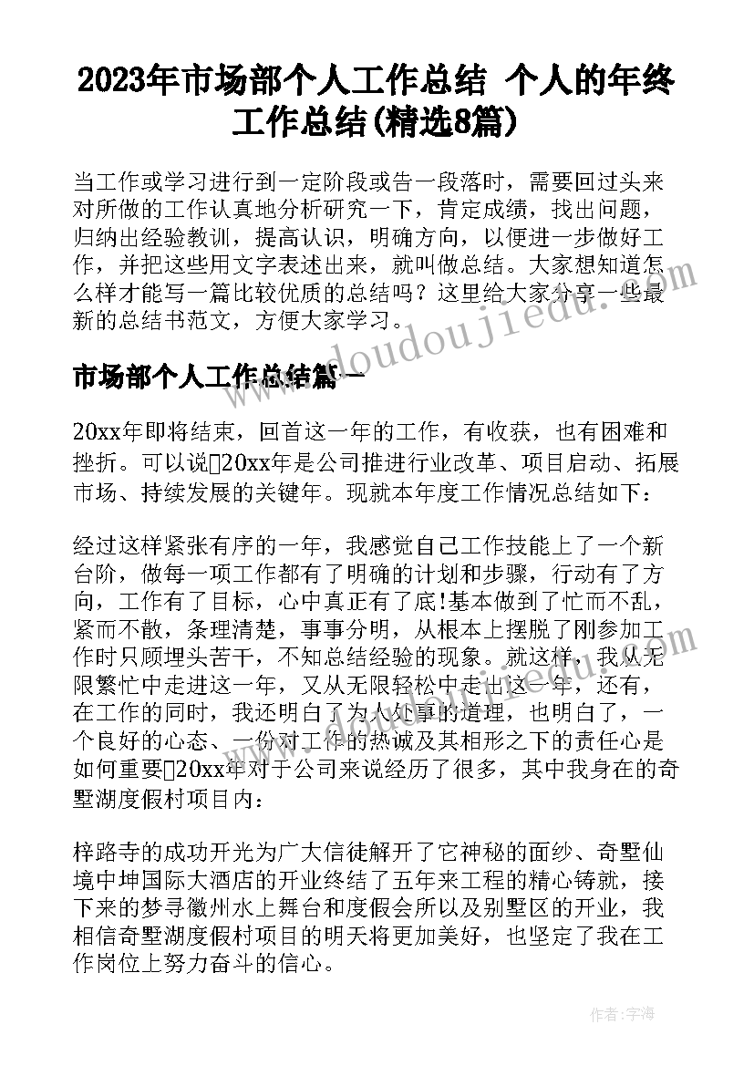 2023年市场部个人工作总结 个人的年终工作总结(精选8篇)