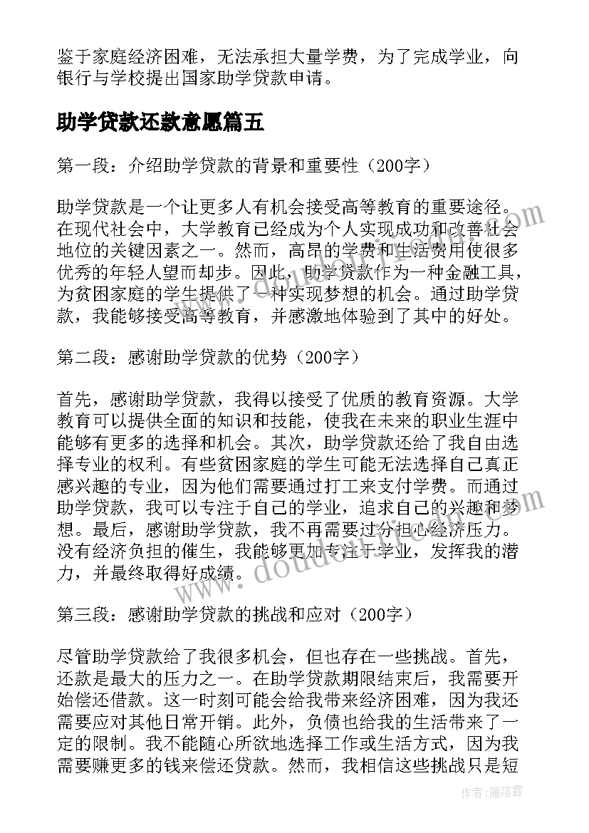 2023年助学贷款还款意愿 助学贷款调查心得体会(通用8篇)