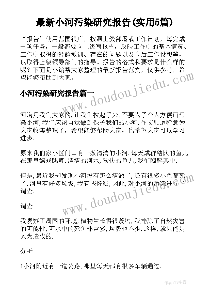 最新小河污染研究报告(实用5篇)