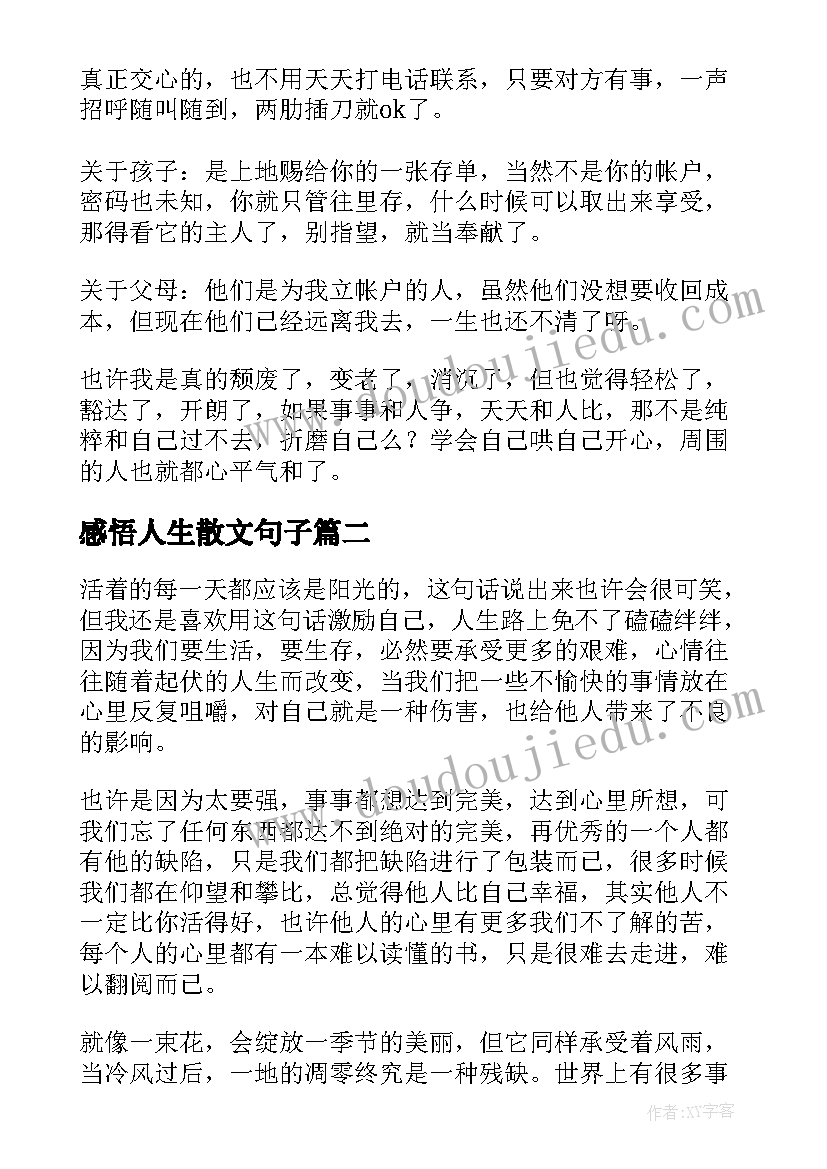 最新感悟人生散文句子 人生感悟散文(大全9篇)