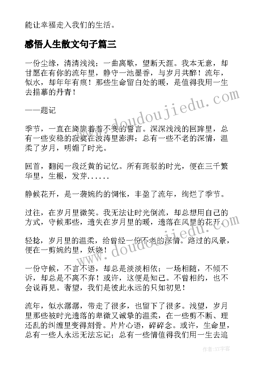 最新感悟人生散文句子 人生感悟散文(大全9篇)