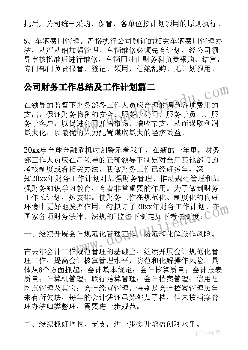 2023年公司财务工作总结及工作计划(大全6篇)