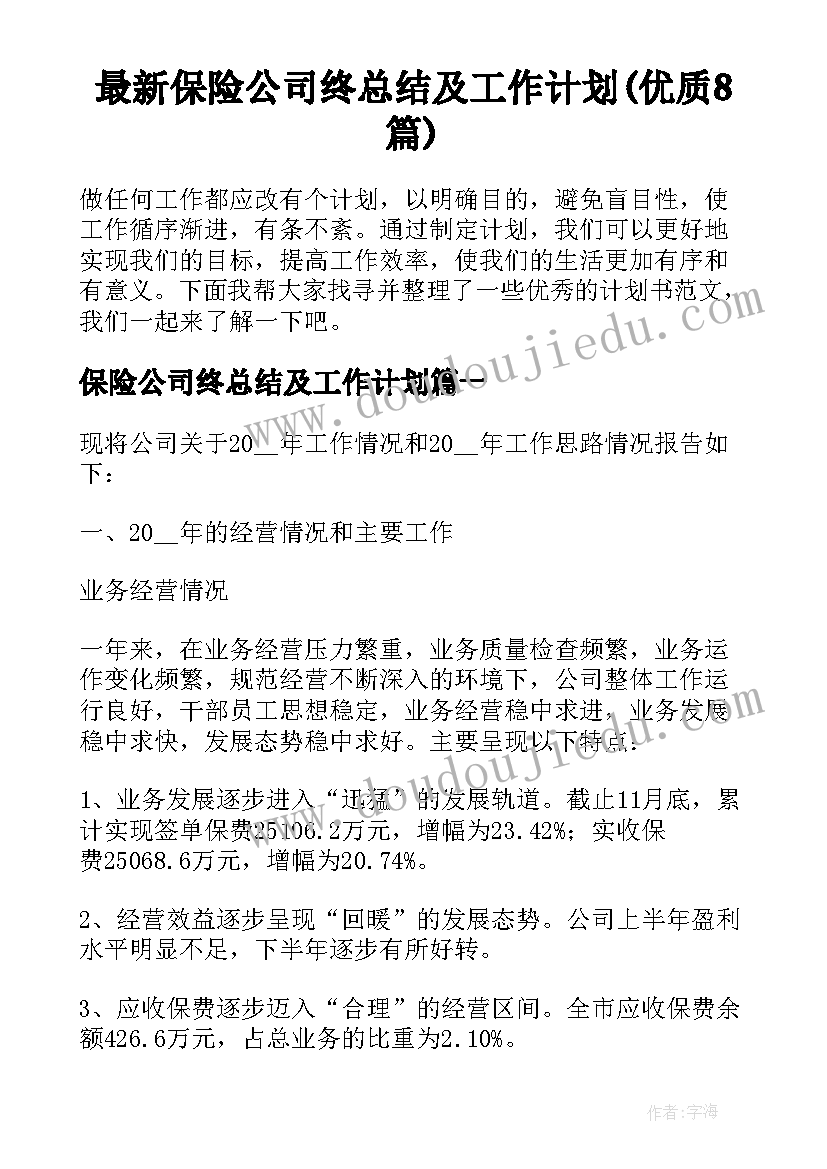 最新保险公司终总结及工作计划(优质8篇)