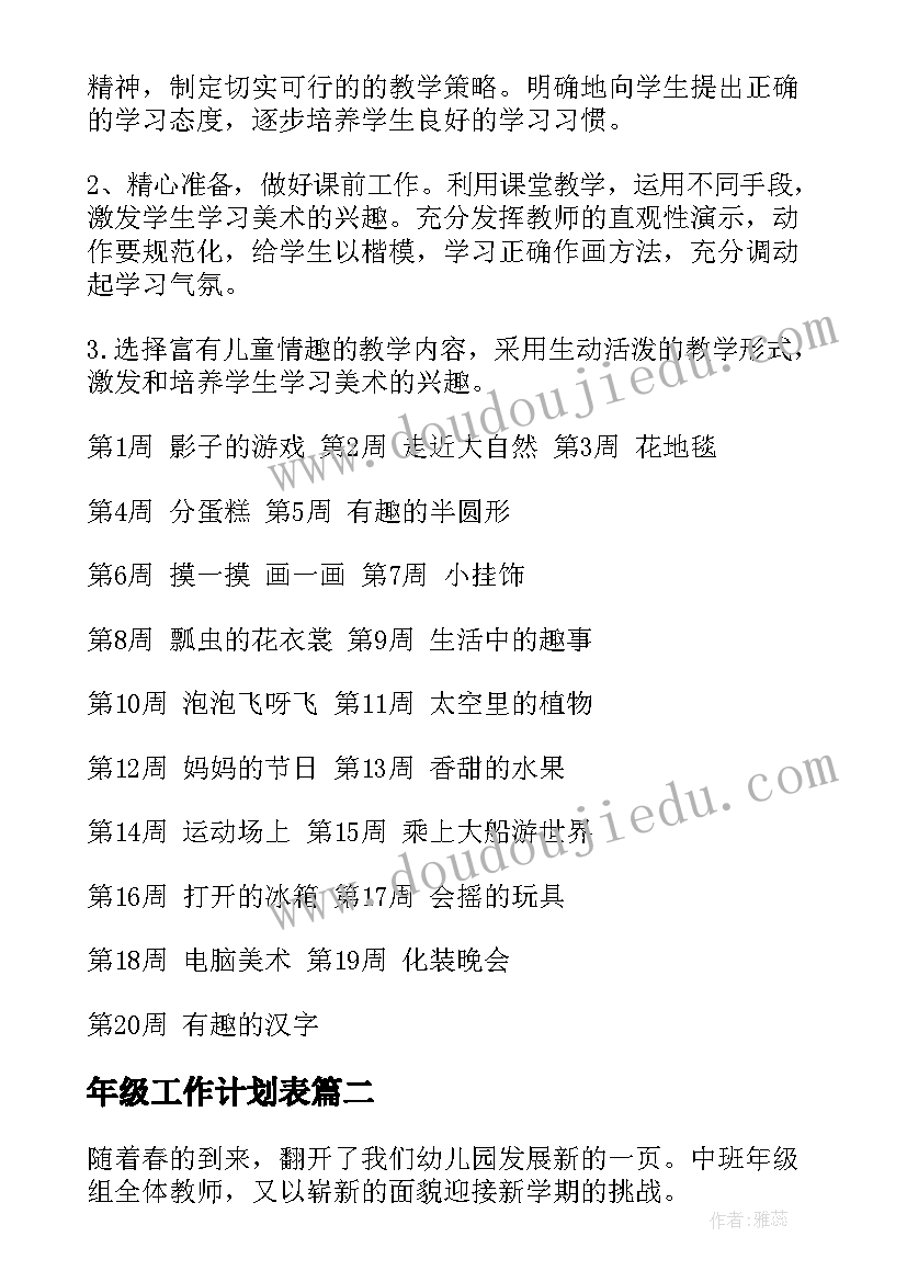 年级工作计划表 年级工作计划集锦(模板7篇)