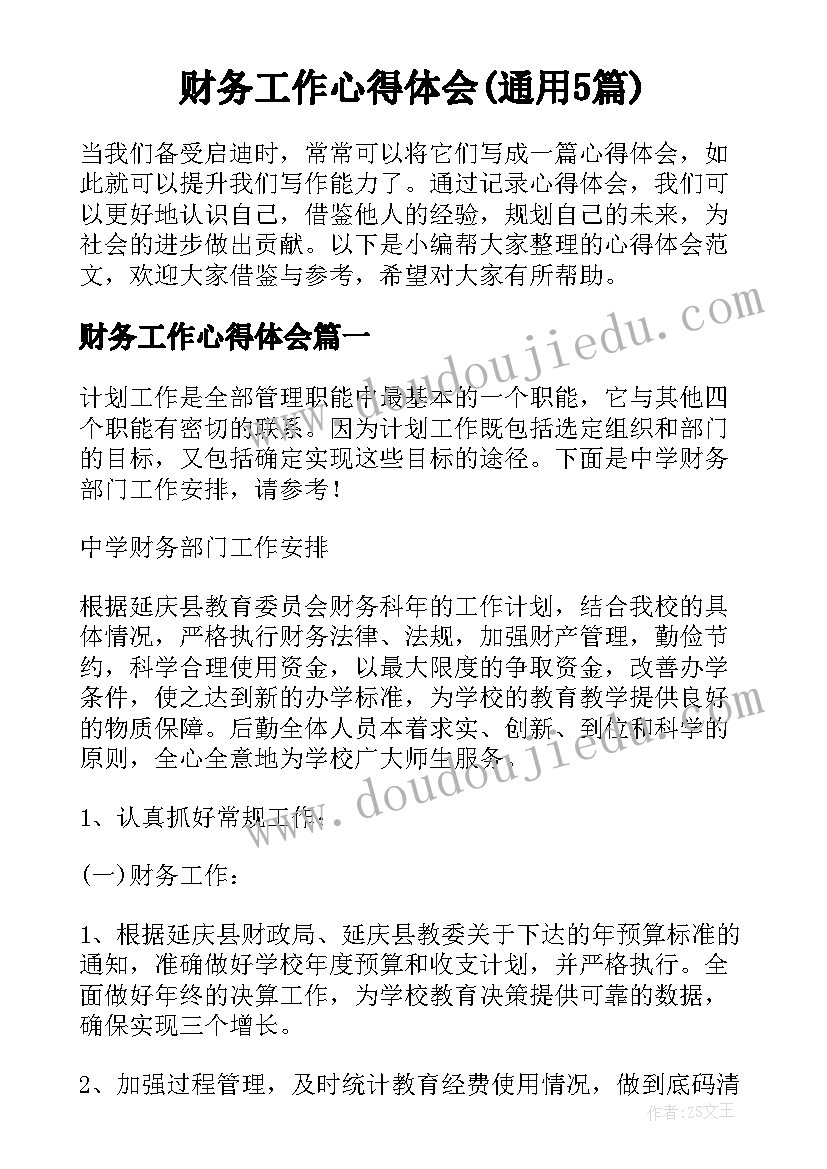 财务工作心得体会(通用5篇)